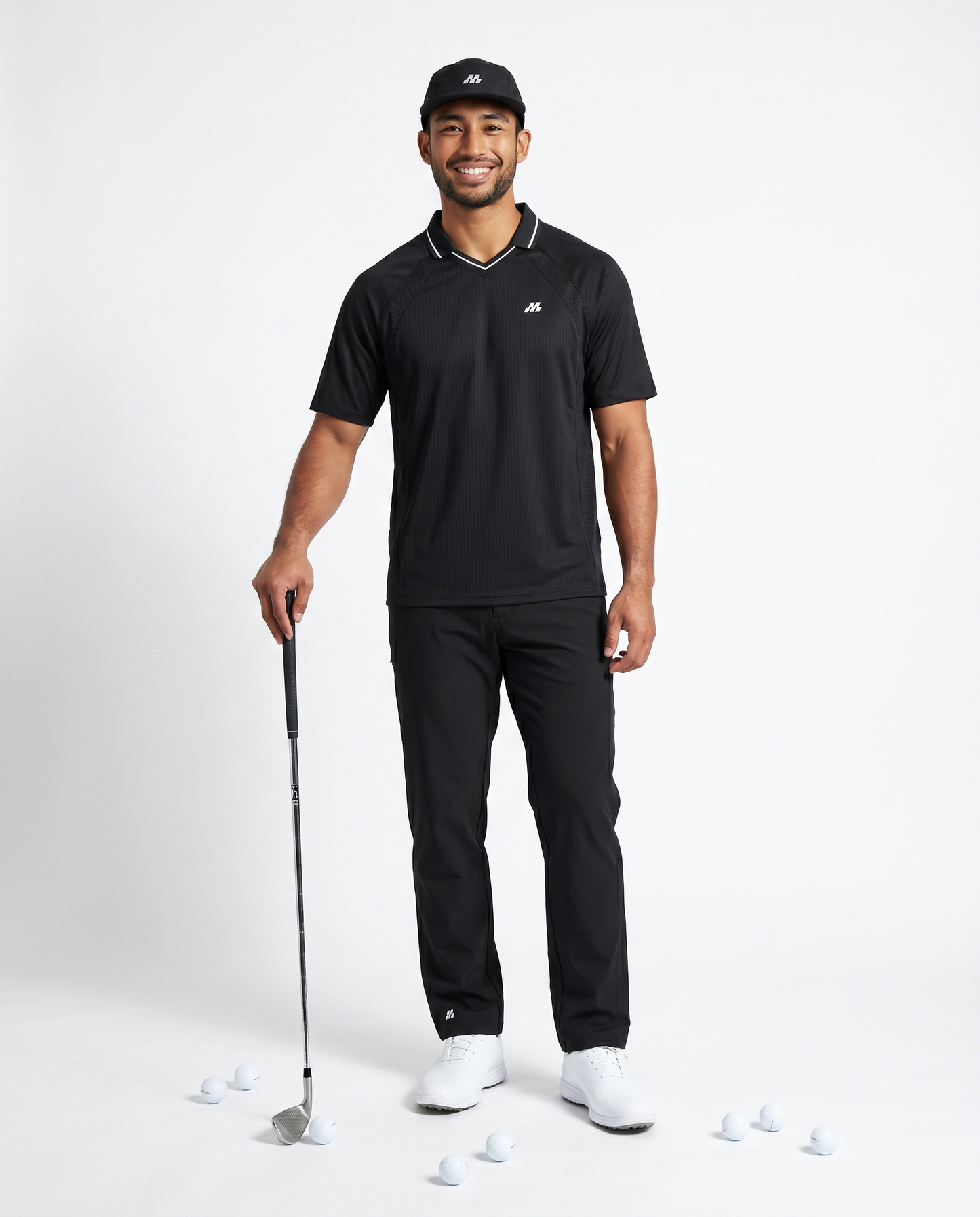 Motion Golf Club  Striped V-Neck Polo