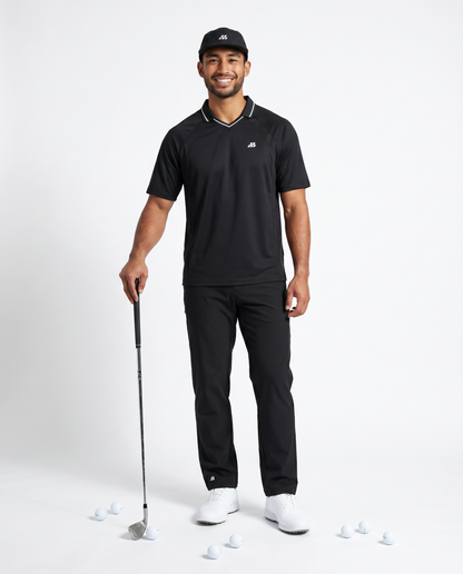 Motion Golf Club  Striped V-Neck Polo