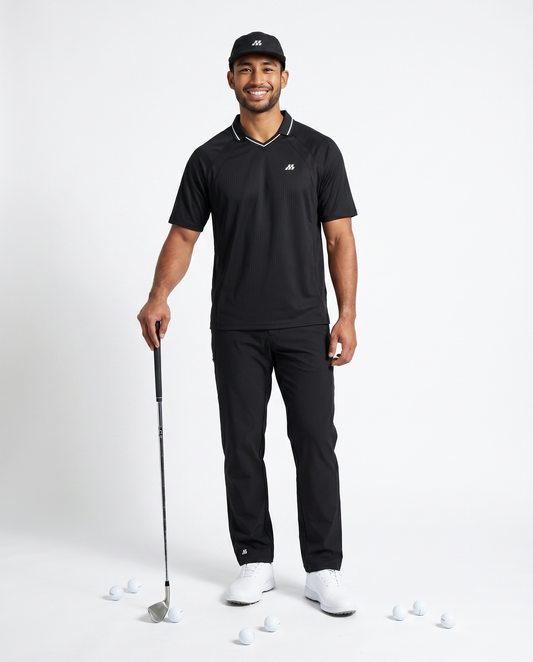 Motion Golf Club  Striped V-Neck Polo