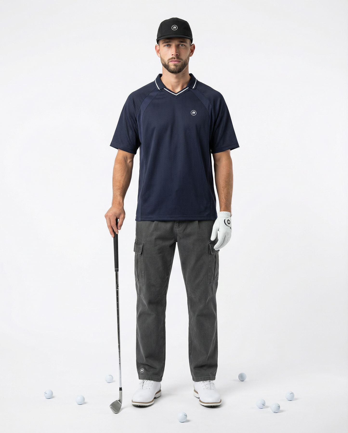 Motion Golf Birdie Striped V-Neck Polo