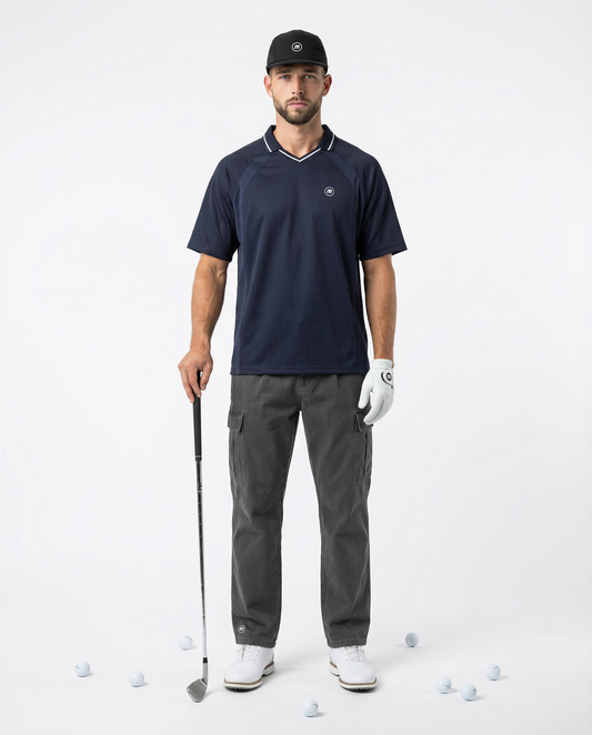Motion Golf Birdie Striped V-Neck Polo