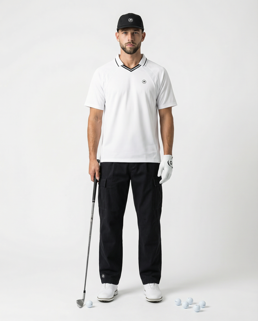 Motion Golf Birdie Striped V-Neck Polo