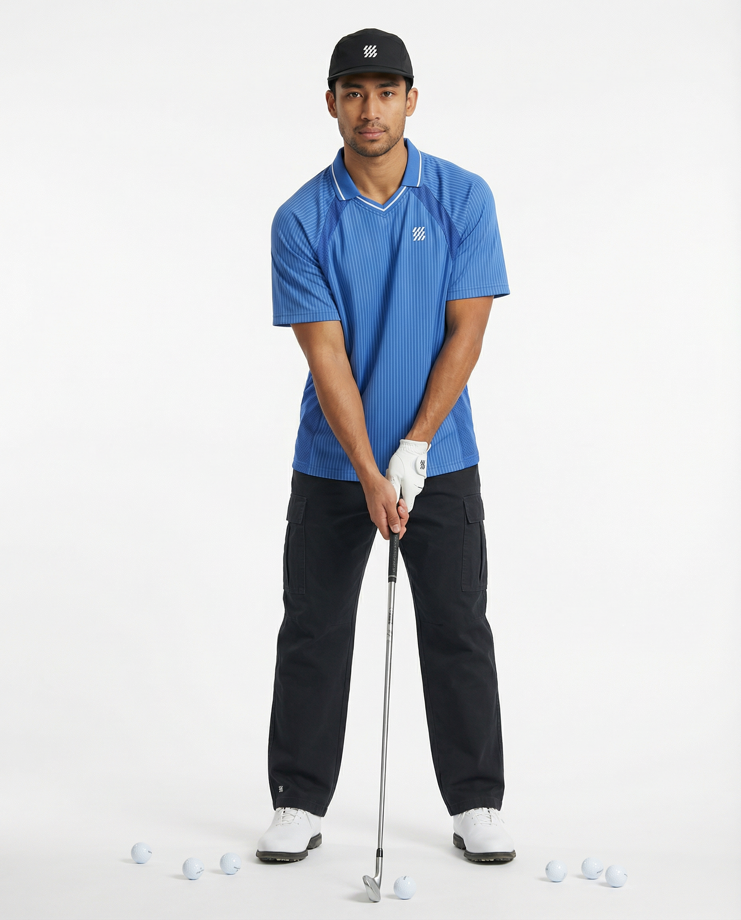 Motion Golf Flag Striped V-Neck Polo