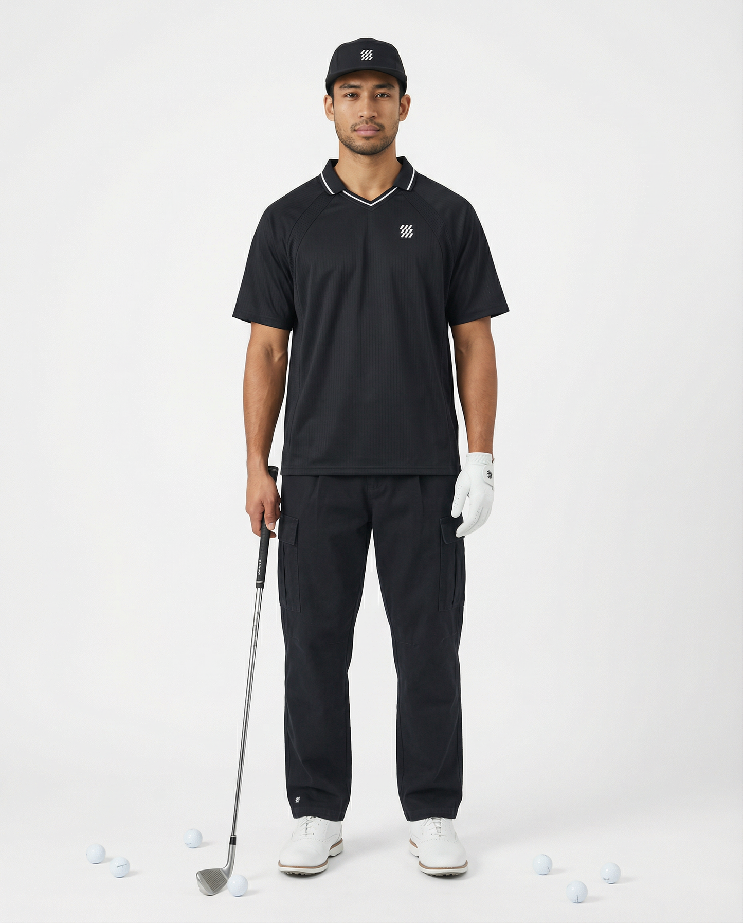 Motion Golf Flag Striped V-Neck Polo