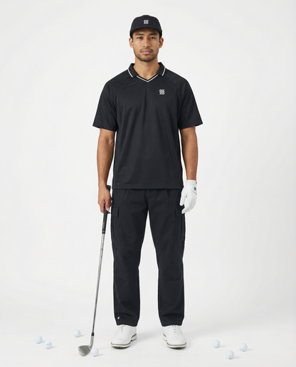 Motion Golf Flag Striped V-Neck Polo