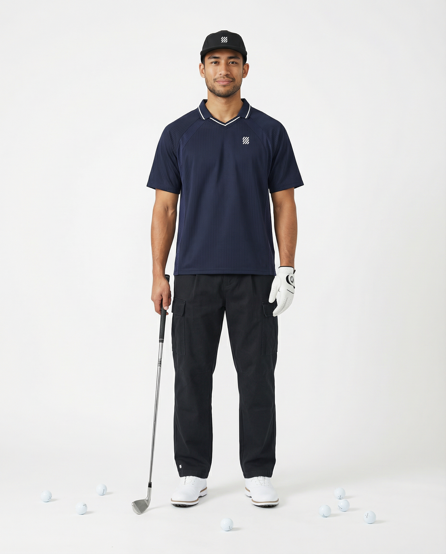 Motion Golf Flag Striped V-Neck Polo