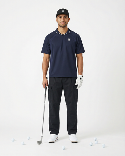 Motion Golf Flag Striped V-Neck Polo