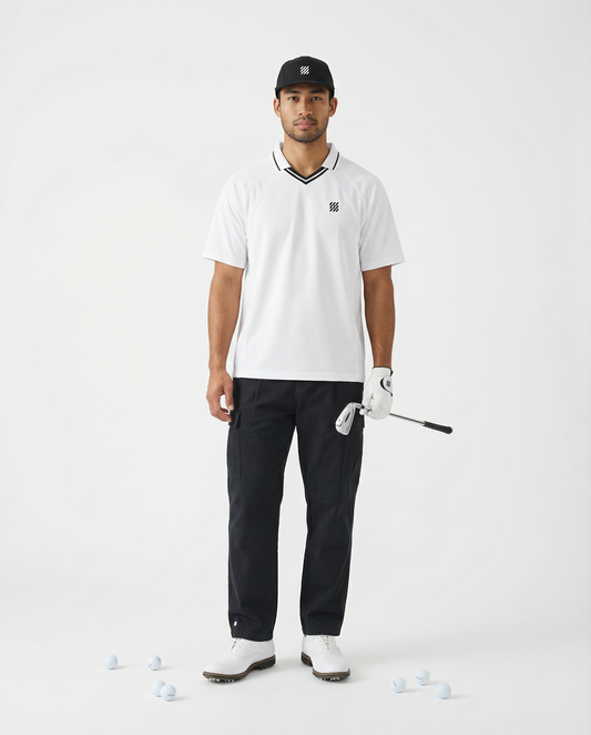 Motion Golf Flag Striped V-Neck Polo